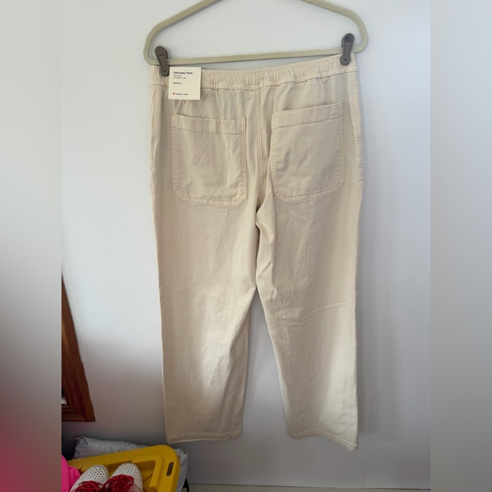 Marine Layer Cream High-Rise Wide Leg Cropped Pants - Picture 9 of 10